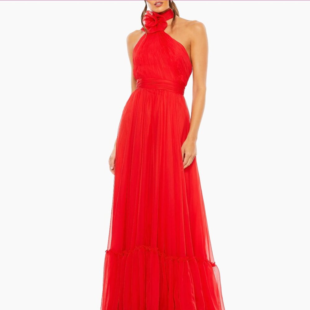 Mac Duggal Flower Halter Tiered A-Line Gown